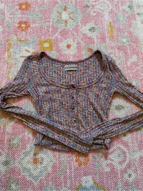 Urban Outfitters Multicolor Ribbed Henley Long Sleeve Top